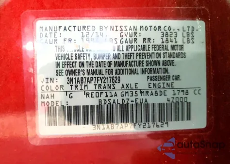 2015 Nissan Sentra S from USA, damaged, VIN 3N1AB7AP7FY217629